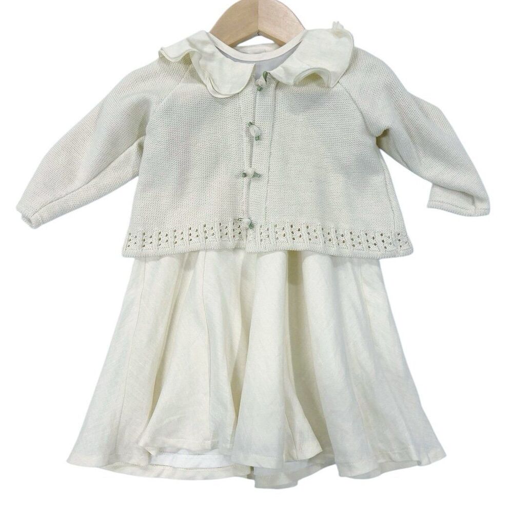 NWT Minuzzoli Made In Italy Baby Girl Dress Cardigan Set Ivory 12 mos. Heirloom